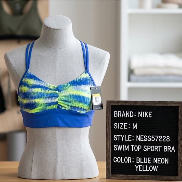 Nike Other - Nike Swim Top NESS57228 Size M Blue Volt Neon Yellow Bikini Sport Bra NWT